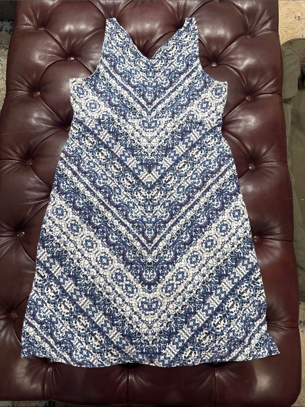 Athleta Blue & White Printed V-Neck Mini Dress